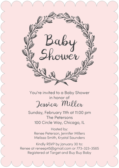 Grey Baby Shower Wreath Invitations